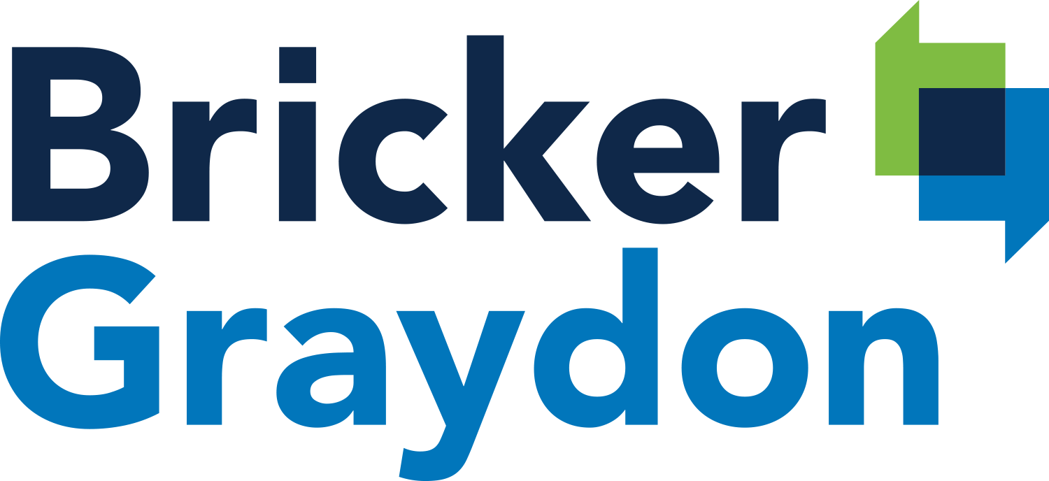 Bricker Graydon in navy blue font